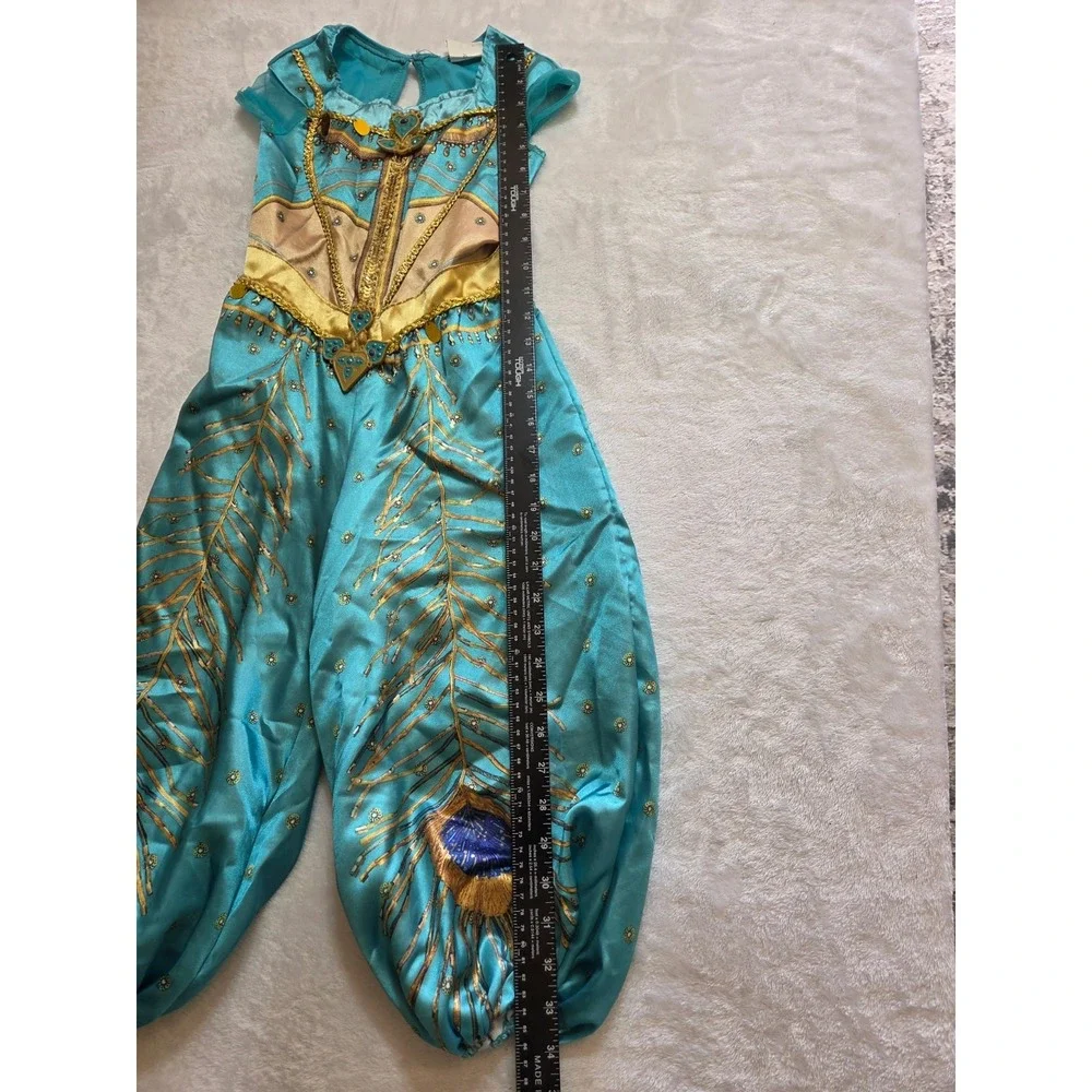 385 Disney Aladdin Jasmine Jumpsuit Costume Girls XS 3T-4T Turquoise Gold